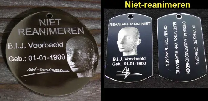 Niet reanimerenpenning, rechtsgeldig, rond of rechthoekig