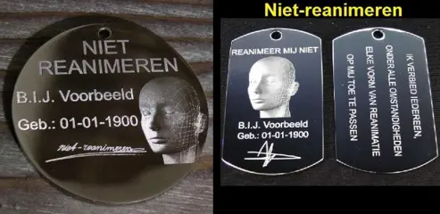 Niet reanimerenpenning, rechtsgeldig, rond of rechthoekig