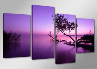 Nieuw canvas schilderij 4-luik Paars Landschap 130 x 80 cm
