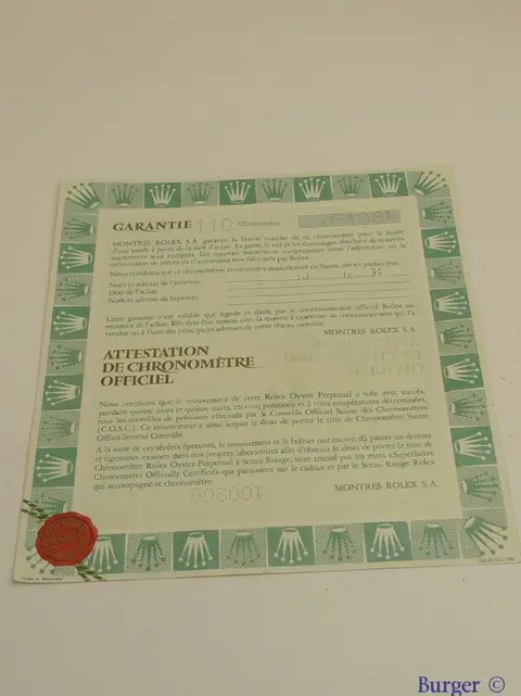 Rolex Warranty Certificate Ref: 69173
