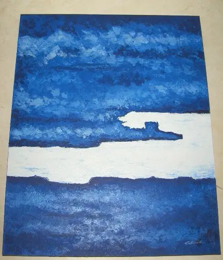 SCHILDERIJ ABSTRACT BLAUW WIT, 125x100 cm Nieuw