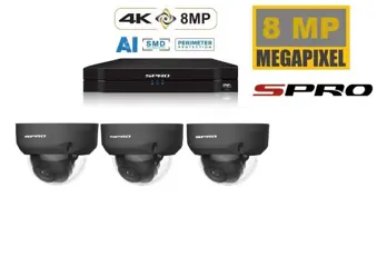 S-PRO camerasysteem met 3 X 8 MP dome camera