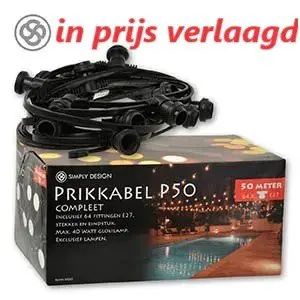 Buitenverlichting Prikkabel 50 meter met 64 fittingen