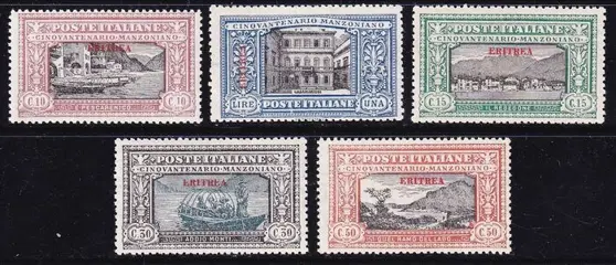 Italiaans Eritrea 1924 - Alessandro Manzoni, set of 5 values. - sassone 71/75