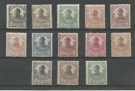 Spaans-Guinea 1917 - Alfonso XIII stamps from 1912 with ‘1917’ overprint, Edifil 111/23