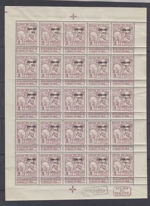 België 1911 - Caritas - OBP : 102 in velletje van 25