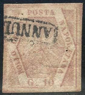 Italiaanse oude staten - Napels 1858 - 10 grana pink carmine, 2nd plate with monogram watermark. With expert’s report - Sassone N. 11i