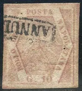 Italiaanse oude staten - Napels 1858 - 10 grana pink carmine, 2nd plate with monogram watermark. With expert’s report - Sassone N. 11i