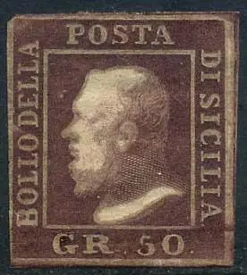 Italiaanse oude staten - Sicilië 1859 - Ferdinand II, 50 grana lacquer, oily print. - Sassone N. 14