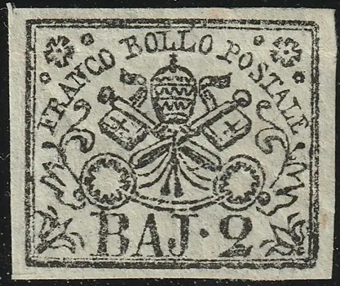 Italiaanse oude staten - Pauselijke Staat 1864 - 1st issue, 2 b. azure grey, thin paper, with good margins, mint with full gum, rare, with expert’s - Sassone n.3Ab