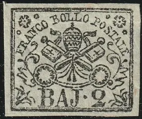 Italiaanse oude staten - Pauselijke Staat 1864 - 1st issue, 2 b. azure grey, thin paper, with good margins, mint with full gum, rare, with expert’s - Sassone n.3Ab