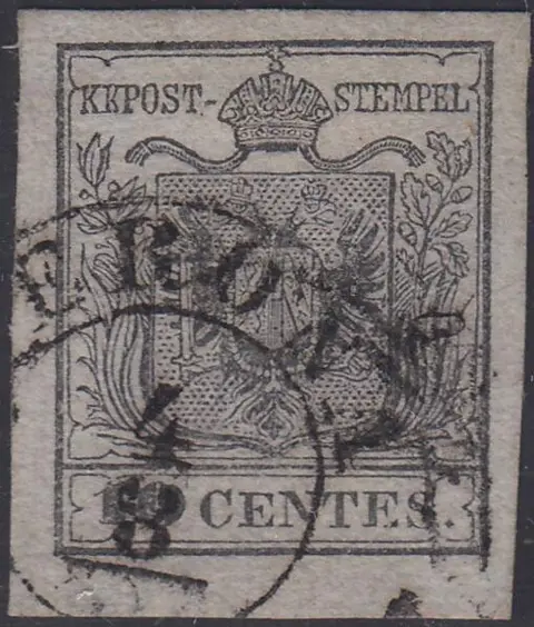 Italiaanse oude staten - Lombardije Venetië 1850 - 1st issue, 10 c. silver grey, handmade paper, 1st print run - Sassone N. 2a