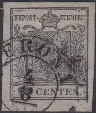 Italiaanse oude staten - Lombardije Venetië 1850 - 1st issue, 10 c. silver grey, handmade paper, 1st print run - Sassone N. 2a