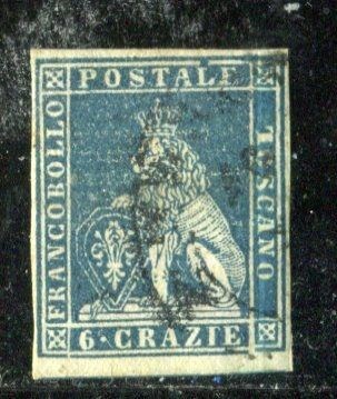 Italiaanse oude staten - Toscane 1851 - 6 crazie with gutter margin at the bottom. - Sassone 7