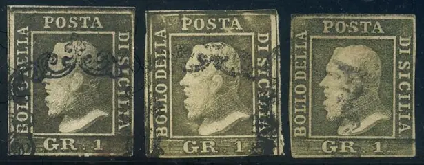Italiaanse oude staten - Sicilië 1859 - Ferdinand II, 1 grano 2nd and 3rd plate. With expert’s report - Sassone N. 4, 5, 5a