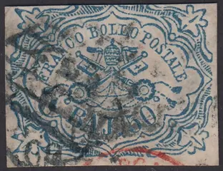 Italiaanse oude staten - Pauselijke Staat 1852 - I emissione 50 bajocchi azzurro - Sassone N. 10