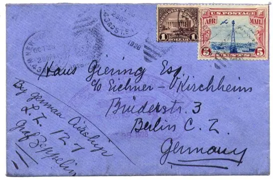 Verenigde Staten van Amerika 1928 - Zeppelin LZ 127 : America Flight : Cover from New York to Berlin - Michel 8 A- Sieger 22 a