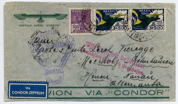 Brazilië 1933 - Zeppelin LZ 127 : 9° SAF - Chicagofahrt : cover Rio - Nassau - Sieger 239 B , Michel 355 A