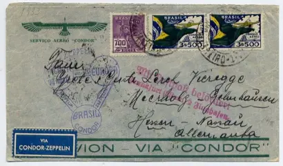 Brazilië 1933 - Zeppelin LZ 127 : 9° SAF - Chicagofahrt : cover Rio - Nassau - Sieger 239 B , Michel 355 A
