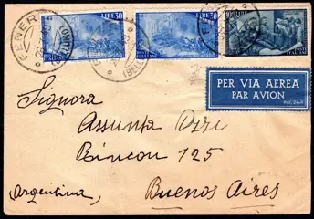 Italiaanse Republiek 1948 - Beautiful aerogramme stamped in rate for 160 lire with the ‘Risorgimento’ set 100l. + 30 l. (x2) - Sass. n° 591+589
