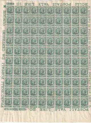 Italiaanse Egeïsche Eilanden - Stampalia 1912 - 5 c. green, sheet of 100 with plate number 6708 with full margins, intact - Sassone n.2