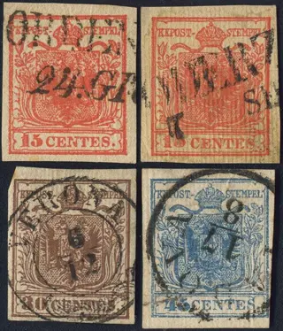 Italiaanse oude staten - Lombardije Venetië 1851 - 15–45 centesimi, ribbed, all 4 values, complete - Sassone Nr.: 14 - 17