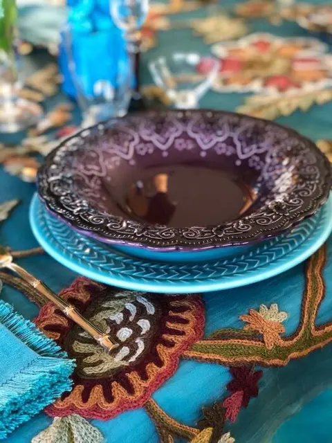 Organza tafelkleed van natuurlijke zijde, met de hand