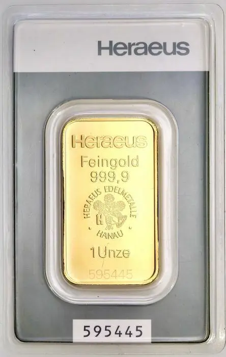 1 Troy Ounce - Goud .999 - Heraeus - Verzegeld en met certificaat