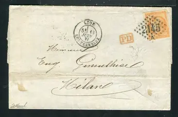 Frankrijk 1871 - Rare letter from Lyon to Milan (Italy) with a n° 48 in perfect condition
