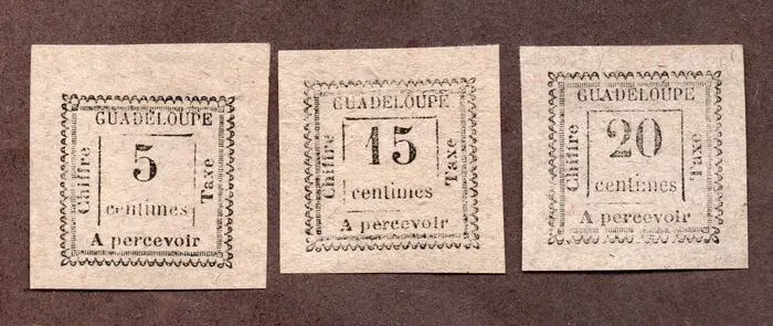 Guadeloupe - Taxes 6b, 8b, 9b, mint no gum, deluxe, quote: €1,150