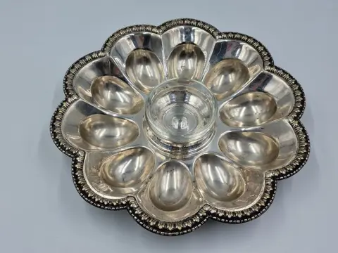 Serveerschaal voor eieren, gemerkt - Glas, Verzilverd