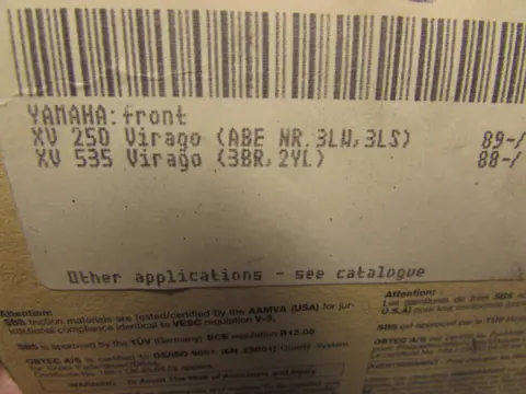 REMBLOKKEN VOOR Yamaha XV 535 Virago 1987 - 1995