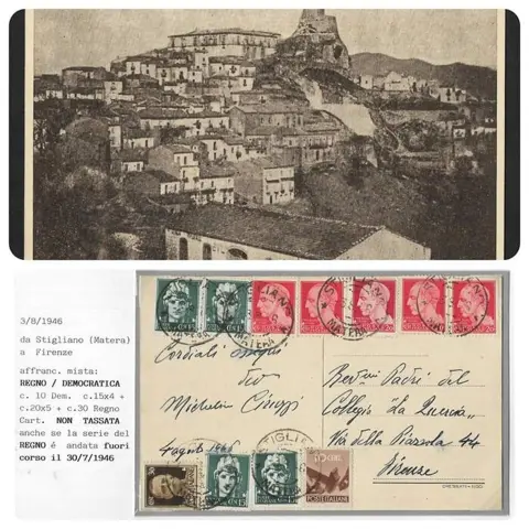 Italiaanse Republiek - Illustrated postcard of Stigliano – Florence with rare ‘Imperiale’ mixed postage in late use, not