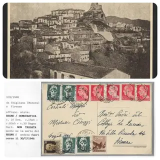 Italiaanse Republiek - Illustrated postcard of Stigliano – Florence with rare ‘Imperiale’ mixed postage in late use, not