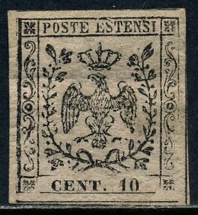 Italiaanse oude staten - Modena 1852 - Eagle of Este, 10 cents light pink without dot after the figure. Good margins. With certificate. - Sassone N. 2