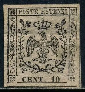 Italiaanse oude staten - Modena 1852 - Eagle of Este, 10 cents light pink without dot after the figure. Good margins. With certificate. - Sassone N. 2