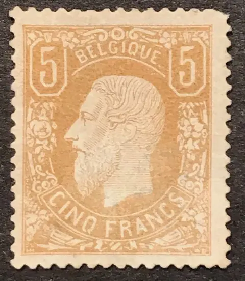 België 1869 - Leopold II 5 frank OBP 37A Lichtbruin - Gesigneerd Stolow - OBP 37A