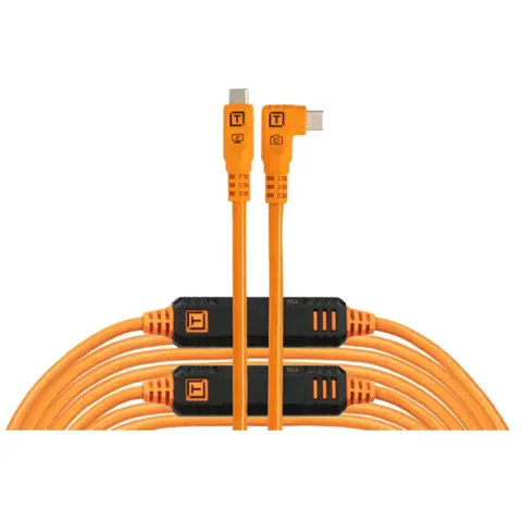 TetherTools TetherPro Optima 10G USB-C 31' (9.4m) Straight to Right, High-Visibility Orange