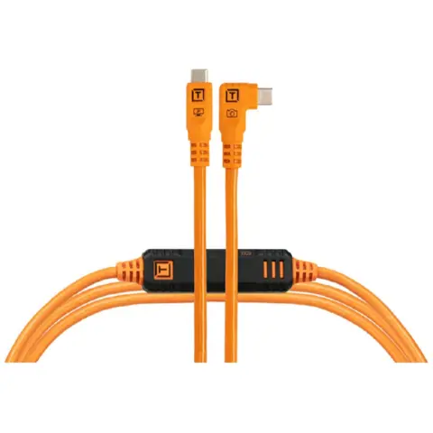 TetherTools TetherPro Optima 10G USB-C 15' (4.6m) Straight to Right, High-Visibility Orange