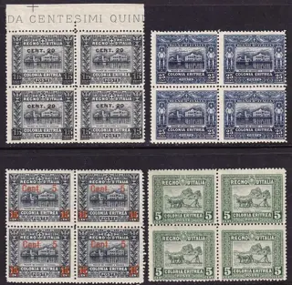 Italiaans Eritrea 1910 - African subjects, 4 blocks of four - sassone 34-37-45/46