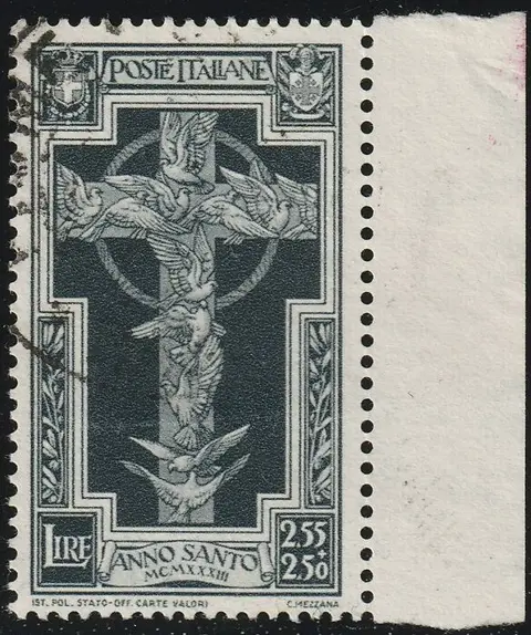 Koninkrijk Italië 1933 - Holy Year 2.55 + 2.50 l. black, sheet margin, used, with expert’s report - Sassone n.349