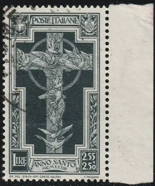 Koninkrijk Italië 1933 - Holy Year 2.55 + 2.50 l. black, sheet margin, used, with expert’s report - Sassone n.349