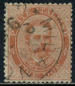 Italië 1879 - Umberto 2 lire orange, rare with original cancellation. With certificate. - Sassone N. 43