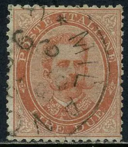 Italië 1879 - Umberto 2 lire orange, rare with original cancellation. With certificate. - Sassone N. 43