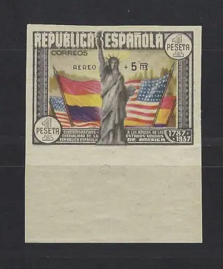 Spanje 1938 - USA Constitution airmail + 5 Pts. Imperforated - Edifil nº 765s