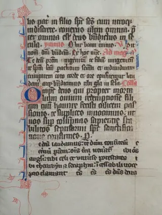 Manuscript - Original leaf from a latin breviary ca. 14th century - 1350