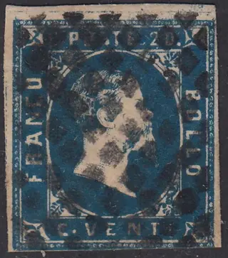 Italiaanse oude staten - Sardinië 1851 - I emissione c. 20 azzurro scuro - Sassone N. 2b
