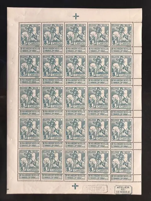 België 1910/1910 - Caritas - 5c Type Montald (gelijnde achtergrond) in VOLLEDIG VEL - POSTFRIS - OBP F86
