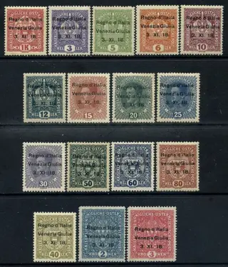 Italië - Julian Venetië 1918 - First issue, 16 values. With certificate. - Sassone 1/16