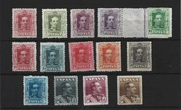 Spanje 1922/1930 - Alfonso XIII complete set with certificate for face values in pesetas - Edifil 310/323df